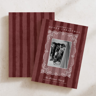 Cartão De Festividades Natal com Foto da Família em Listras Vermelhas Mod