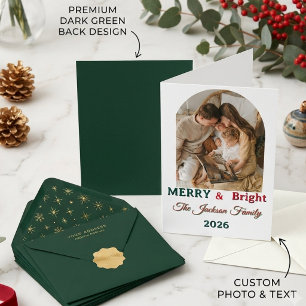 Cartão De Festividades Natal com Foto de Família Arqueada Moderna