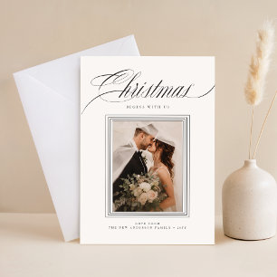 Cartão De Festividades Natal com Foto em Preto e Branco e Letra Elegante