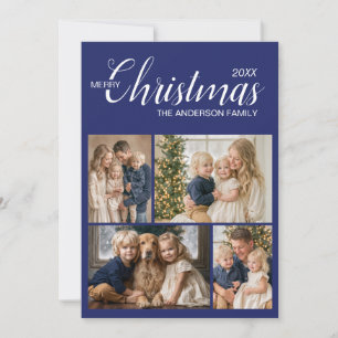 Cartão De Festividades Natal com Foto Múltipla Marfim Azul Moderno