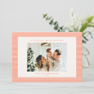 Cartão De Festividades Natal com Foto Personalizada Listras Laranja Vinta