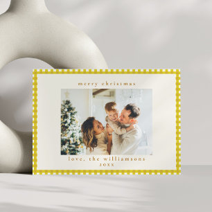 Cartão De Festividades Natal com Foto Personalizada Xadrez Amarelo Vintag