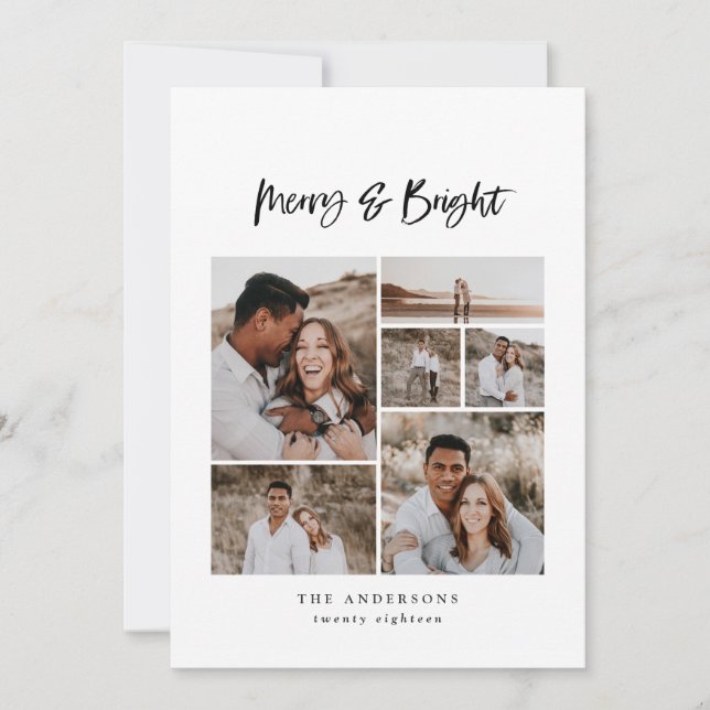 Cartão De Festividades Natal com fotos múltiplas felizes e brilhantes (Frente)