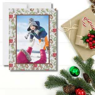 Cartão De Festividades Natal com Fotos Rústicas Folclóricas Nórdicas Esca