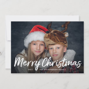 Cartão De Festividades Natal com Letra Azul Marinho com Foto