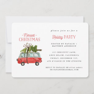 Cartão De Festividades natal com o...aquarela vintage van