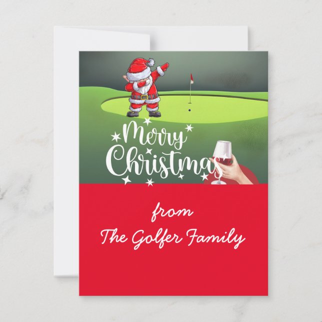 Cartão De Festividades Natal com Papai Noel da Família Golfe (Frente)