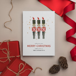 Cartão De Festividades Natal com quebra-nozes vermelho e dourado