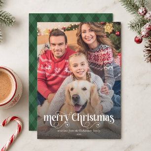 Cartão De Festividades Natal com Roteiro de Caligrafia de Foto de Família