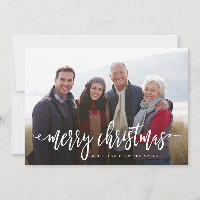 Cartão De Festividades Natal Com Script No Feriado De Foto Preto (Frente)