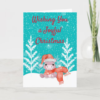 Cartão De Festividades Natal com um Cute Hippo na Neve