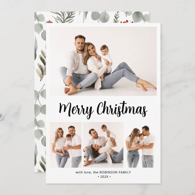 Cartão De Festividades Natal com Várias Fotografias do Script Botânico na (Frente/Verso)