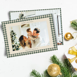 Cartão De Festividades Natal com Xadrez Buffalo Verde Foto Horizontal
