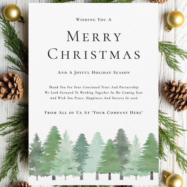 Cartão De Festividades Natal Comercial da Woodland Moderna (Modern watercolor woodland christmas business holiday greetings card Elegant corporate design)