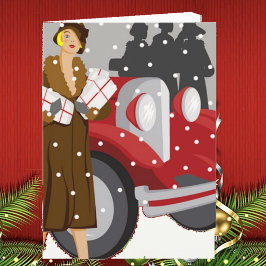 Cartão De Festividades Natal Comprando na neve