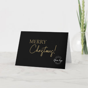Cartão De Festividades Natal Corporativo de Luxo Preto e Dourado com Logo