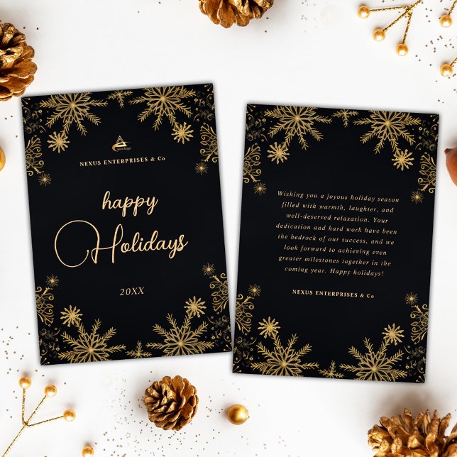 Cartão De Festividades Natal Corporativo, negros e Dourados (Corporate Christmas Modern Business Black And Gold Holiday Card)