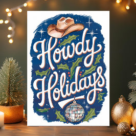 Cartão De Festividades Natal Cowboy Disco Ball Como vai, Férias