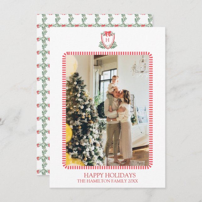 Cartão De Festividades Natal Crest Monograma Foto do Avô (Frente/Verso)