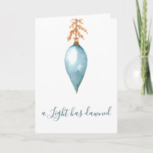 Cartão De Festividades Natal Cristão em Aquarela Azul Pintada à Mão