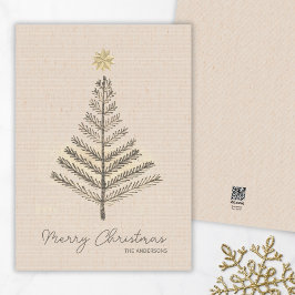 Cartão De Festividades Natal da Árvore Desenhada de Mão Minimalista Russo