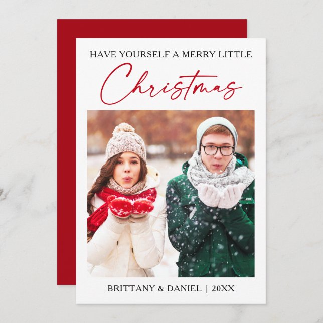 Cartão De Festividades Natal da Caneta de Tinta Vermelha da Caligrafia (Frente/Verso)