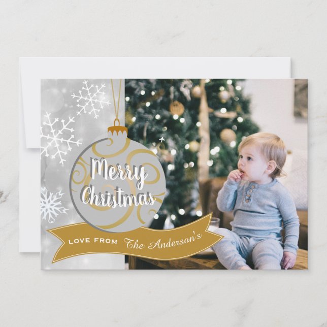 Cartão De Festividades Natal da Cinza Silver Dourada Bauble (Frente)