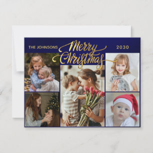Cartão De Festividades Natal da Colagem de Fotos Azul Moderno Elegante