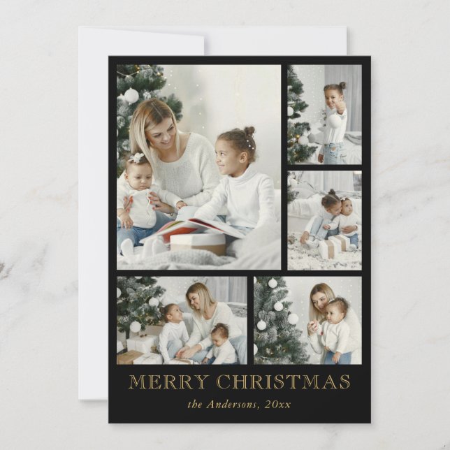 Cartão De Festividades Natal da Colagem de Fotos da Família Elegante Simp (Frente)