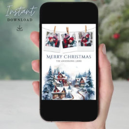 Cartão De Festividades Natal da Colagem de Fotos da Vila de Inverno da Aq