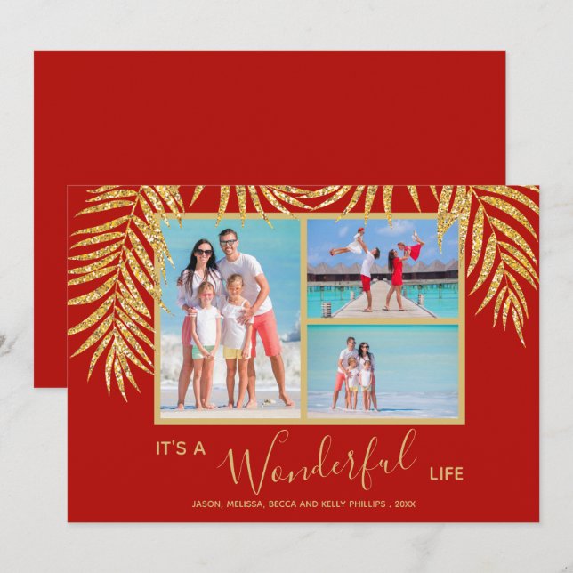 Cartão De Festividades Natal da Colagem de Fotos de Palms Douradas (Frente/Verso)