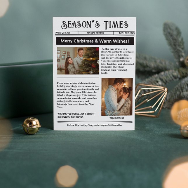 Cartão De Festividades Natal da Colagem de Fotos do Arch da Newsletter (what a year christmas cards modern photo collage year in review black and white family newsletter)