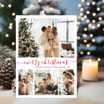 Cartão De Festividades Natal da Colagem de Fotos do Elegant Red Script 4<br><div class="desc">Mínima, Elegante Calliografia 4 Colagem de Fotografias Cartão de Férias de Natal Feliz em Vermelho e Branco. Este modelo de cartão de fotos, simples e festivo, apresenta uma bonito colagem de fotos e diz "Feliz Natal"! O texto de saudação de "Feliz Natal" é escrito em um belo tipo de letra...</div>