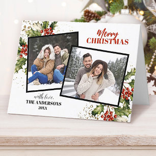 Cartão De Festividades Natal da Colagem de Fotos do Modern Holly Berry