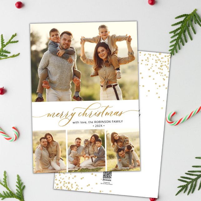 Cartão De Festividades Natal da Colagem de Fotos do Script de Caligrafia  (Criador carregado)