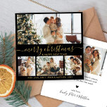 Cartão De Festividades Natal da Colagem de Fotos Dourada 4 Elegante<br><div class="desc">Mínimo de Caligrafia, preto e colagem de fotos Dourada e com 4 fotos, Cartão de Natal Feliz. Este modelo de cartão de fotos, festivo, minimalista, cômico, de quatro (4) imagens apresenta uma bonito colagem fotográfica e diz "Feliz Natal e Feliz ano novo"! O texto de saudação de "Feliz Natal" é...</div>