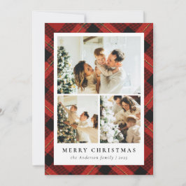 Cartão De Festividades Natal da Colagem de Fotos e Xadrezes Vermelhas Mod