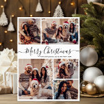Cartão De Festividades Natal da Colagem de Fotos em Branco Negro Elegante<br><div class="desc">Simples Caligrafia Elegante Negra Colagem de Fotos Branca 5 Feliz Cartão de Férias de Natal. Este modelo festivo, caprichoso, minimalista de cinco (5) cartões de natal de cartões fotográficos apresenta uma bela coleção de fotos e diz "Feliz Natal"! O texto de saudação do "Feliz Natal" é escrito em um belo...</div>