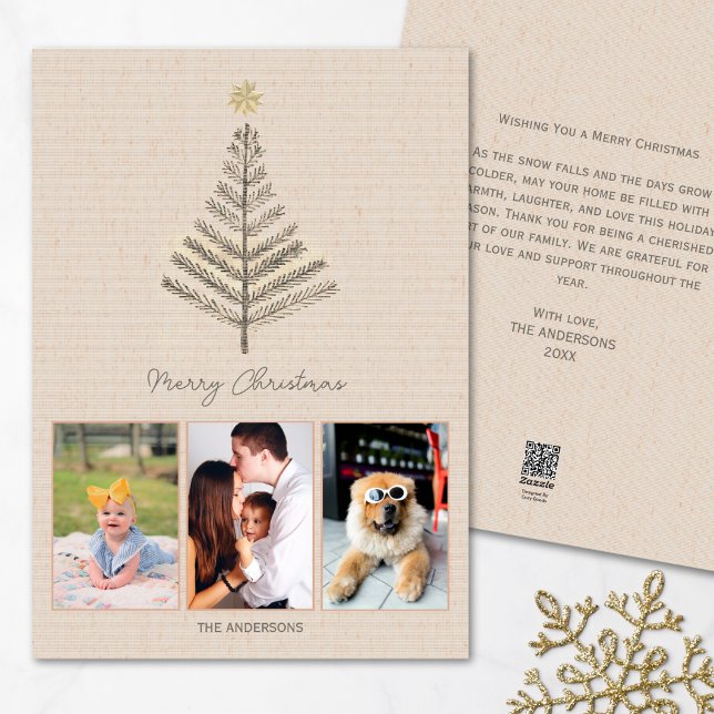 Cartão De Festividades Natal da Colagem de Fotos Personalizada Minimalist (Criador carregado)