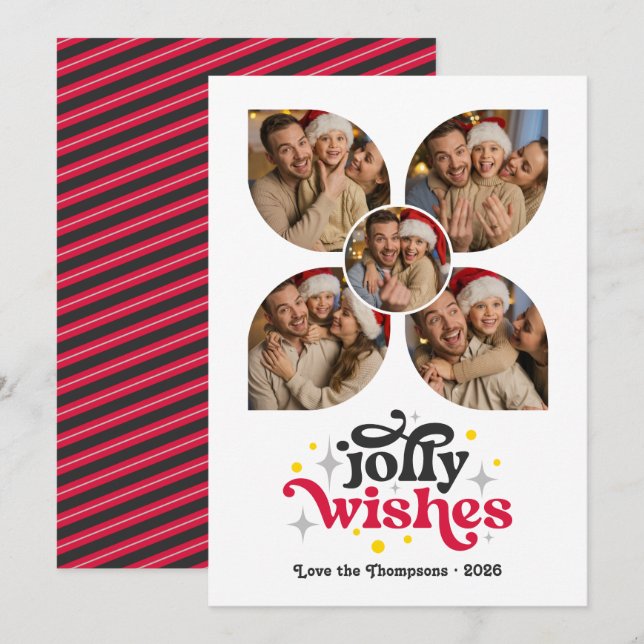 Cartão De Festividades Natal da Colagem de Fotos Retro Festiva Preta (Frente/Verso)