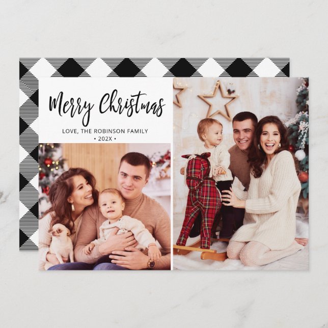 Cartão De Festividades Natal da Colagem de Fotos Russas da Xadrez Buffalo (Frente/Verso)