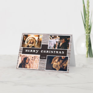 Cartão De Festividades Natal da Colagem de Fotos Rustic Wood 4