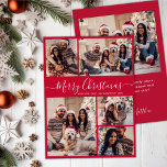 Cartão De Festividades Natal da Colagem de Fotos Vermelha 5 do Script Mod<br><div class="desc">Simples Clérigo Elegante Clássico Vermelho 5 Foto Colagem Feliz Cartão de Feriado de Natal. Este modelo festivo, minimalista e cômico de cinco (5) cartões de natal de fotográfico apresenta uma bonito colagem fotográfica e diz "Feliz Natal"! O texto de saudação do "Feliz Natal" é escrito em um belo texto escrito...</div>