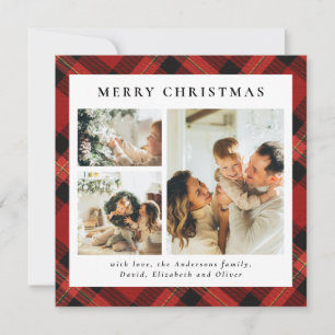 Cartão De Festividades Natal da Colagem de Fotos Vermelha Clássica