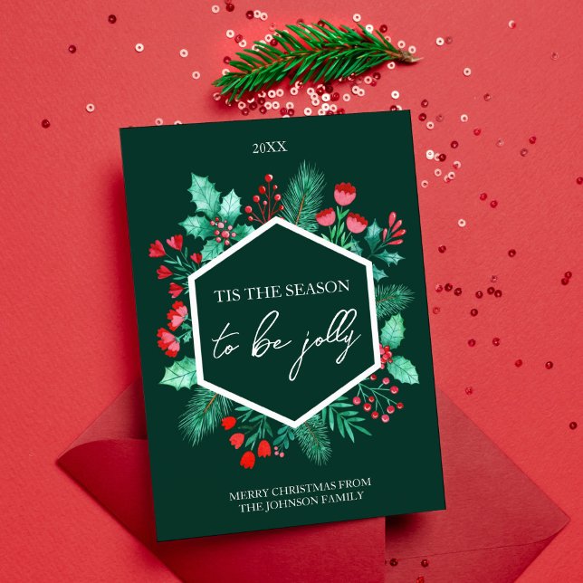 Cartão De Festividades Natal da Família Botânica da Aquarela (Watercolor Botanical Family Christmas Holiday Card)