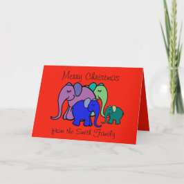 Cartão De Festividades Natal da Família de Elefantes de Texto Personaliza