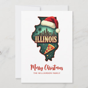 Cartão De Festividades Natal da Família do Mapa do Estado de Illinois