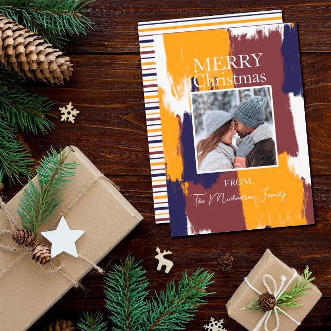 Cartão De Festividades Natal da Família Modern Brushstrokes (Criador carregado)