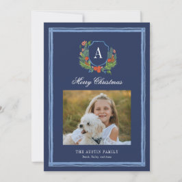 Cartão De Festividades Natal da Família Monograma com Aquarela