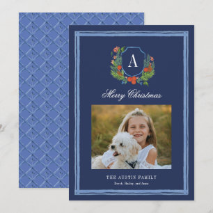 Cartão De Festividades Natal da Família Monograma com Aquarela